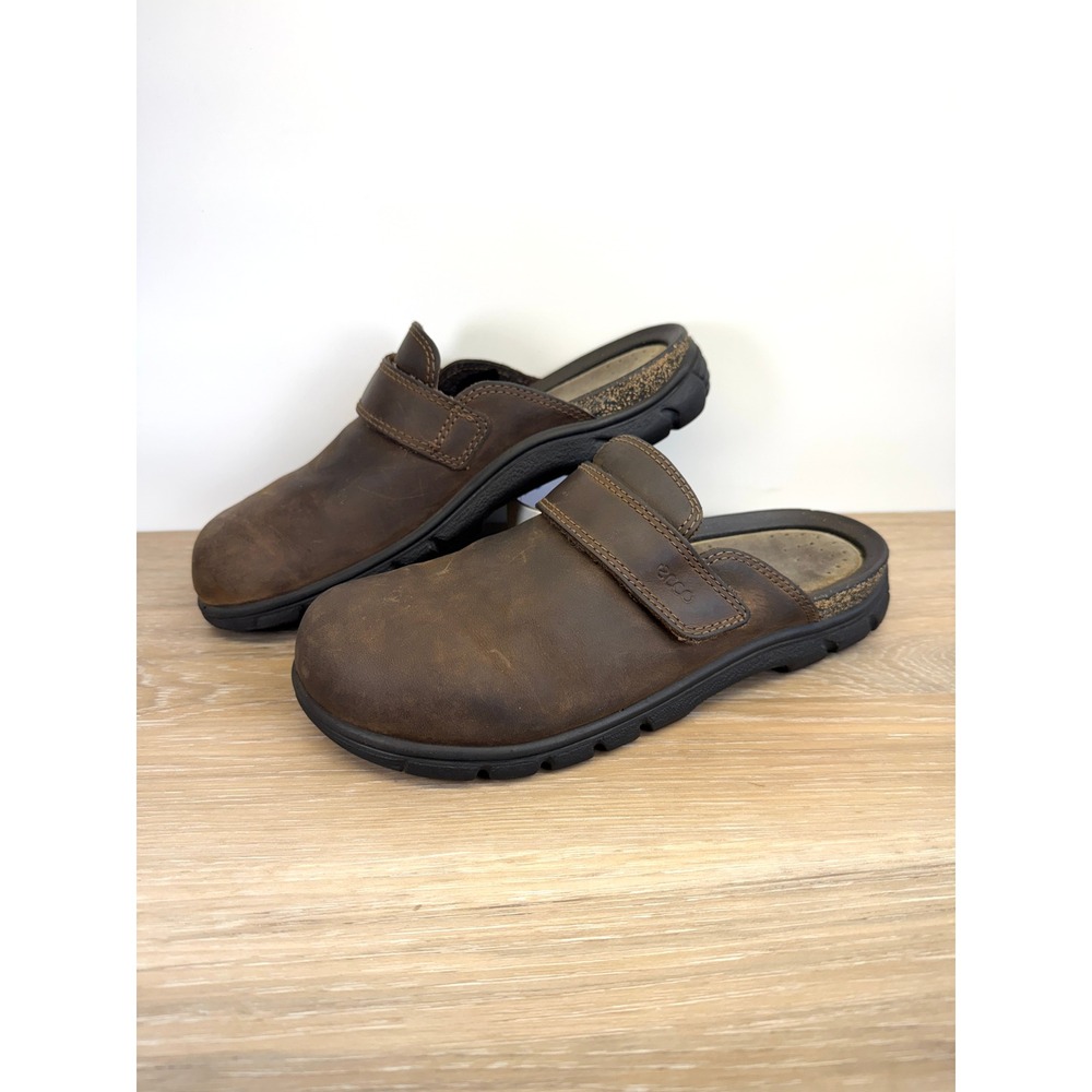 Ecco Mules Cozmo Brown Leather Adjustable Strap Boho Minimalist Clogs 41